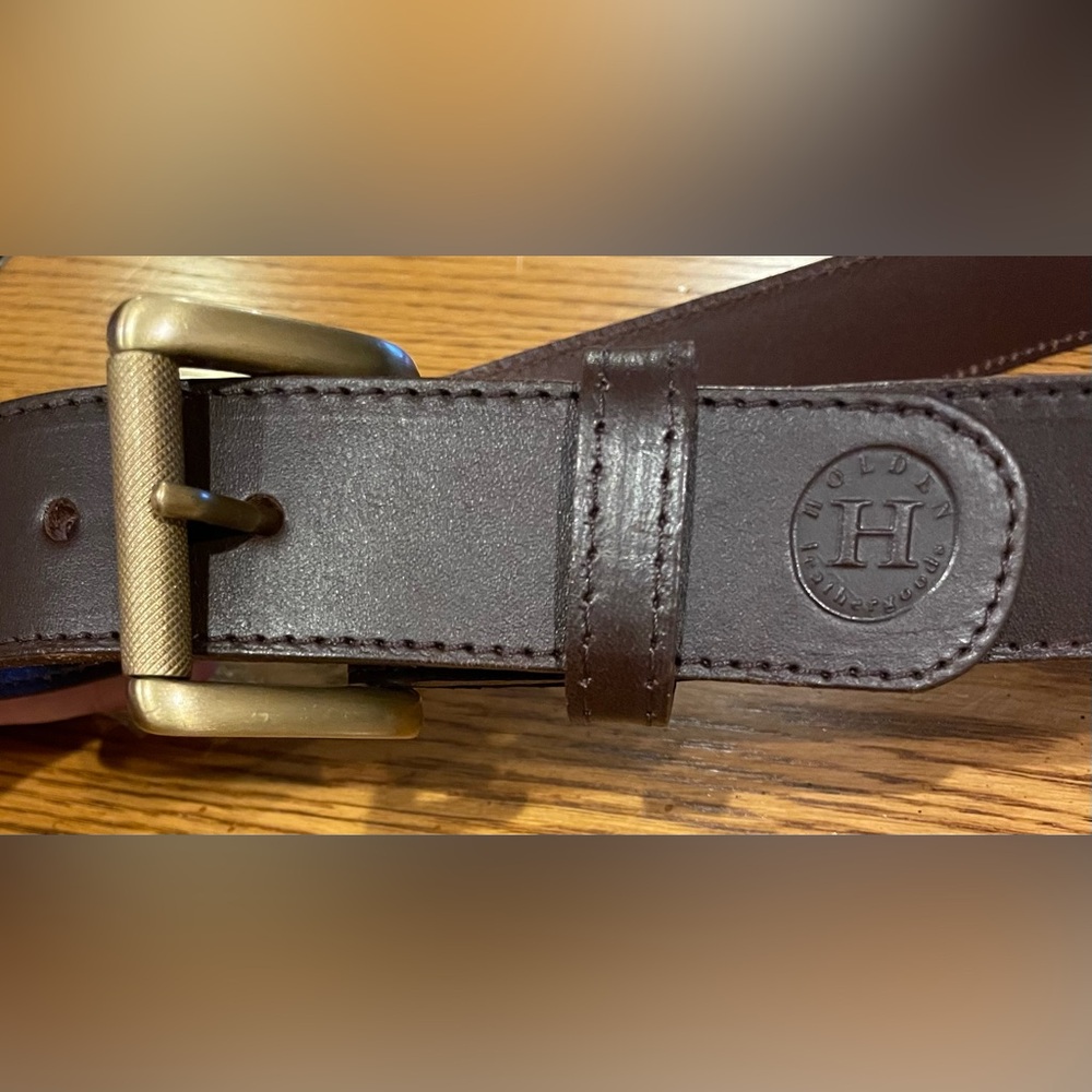 EUC Holden Leathergoods Dark Brown Belt, size 32, solid brass buckle
